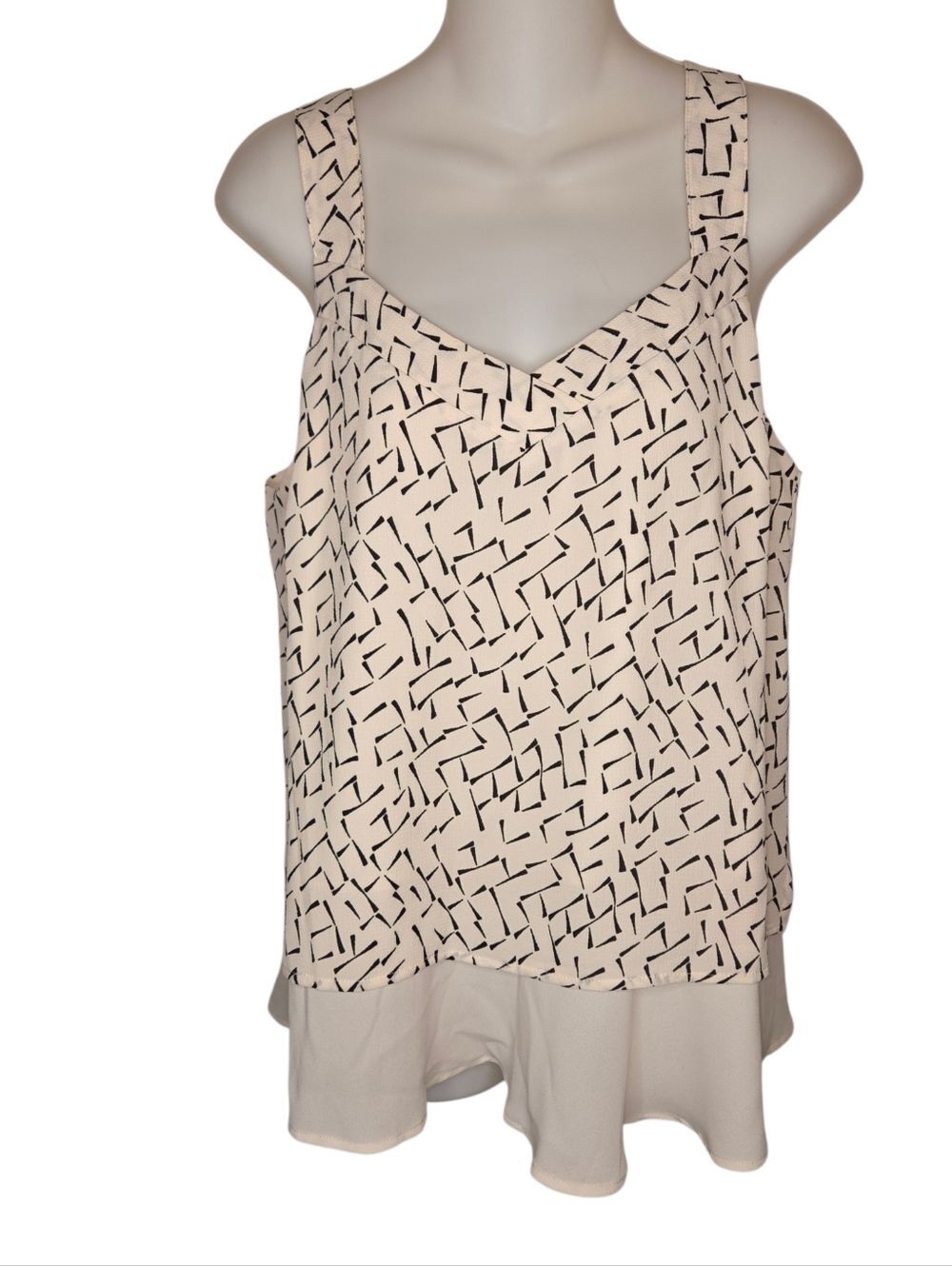 Banana Republic Abstract Sketch Print V-Neck Blouse with Chiffon Hem M